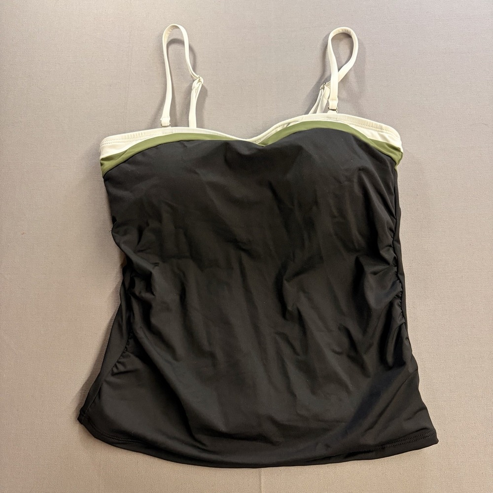 Daci Womens Tankini Swim Top Medium Black Green White Padded Adjustable Strap